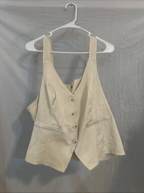 Cream Button-Front Sleeveless Vest Tank Top